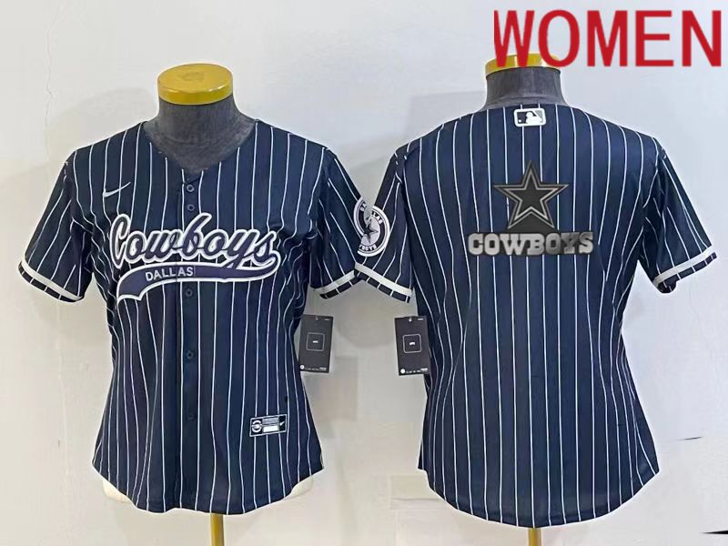 Women Dallas Cowboys Blank Blue stripe 2022 Nike Co branded NFL Jersey->women nfl jersey->Women Jersey